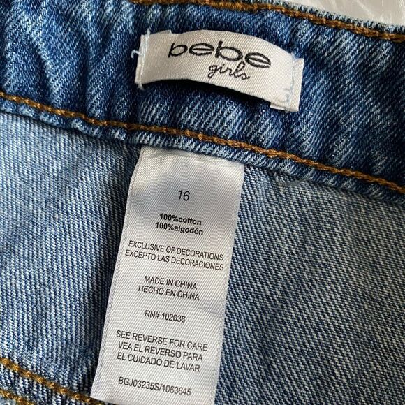 Bebe Girls Jean Shorts Snap Fly Distressed Size 16 NEW Raw Hem - Picture 5 of 8